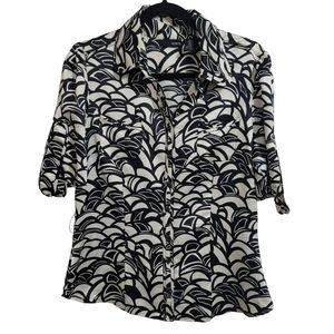 Mi Fit Black/White Button Down Short Sleeve Shirt Large